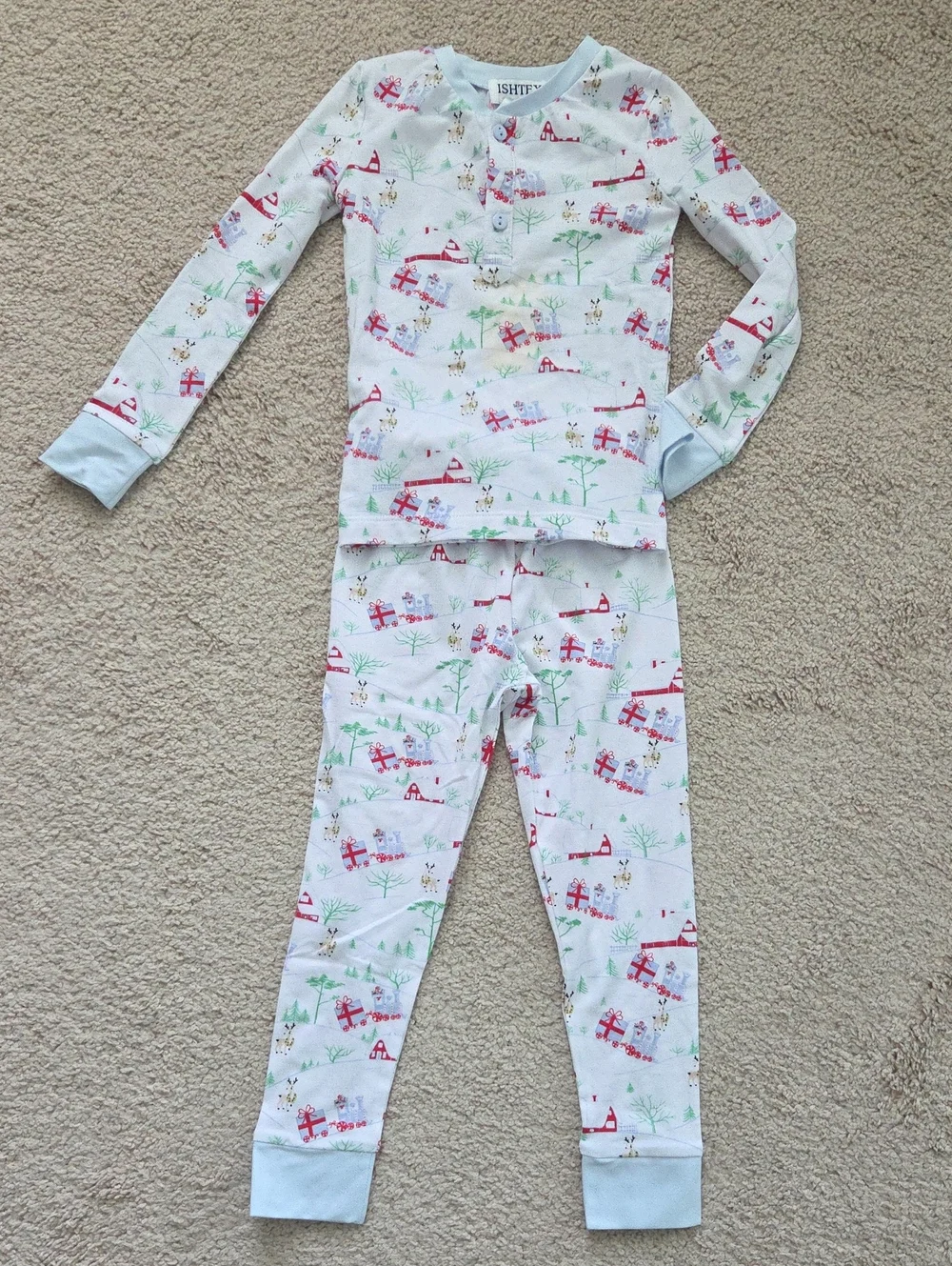 Toddler Boy Long Sleeve Pajama Set - Light Blue Holiday Print
